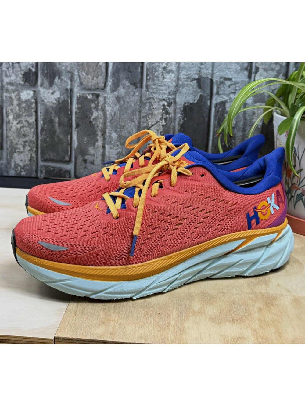 Hoka One One Clifton 8 ST/ART Pack Orange/Blue Low Top Lace-Up 1119393-FBLN